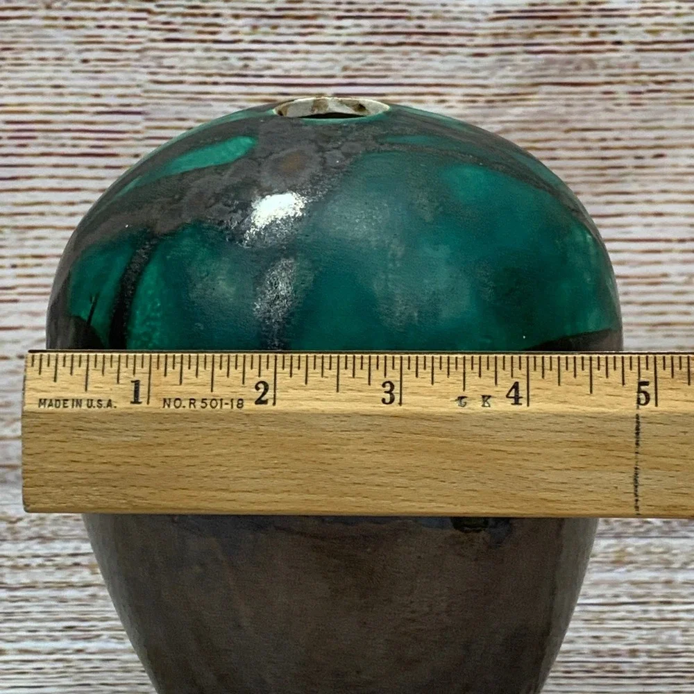 Modernist‎ Ceramic Vase Black Green Glaze Art Pottery Signed MH